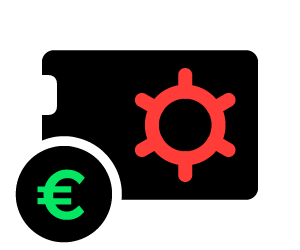 Icône sur la maîtrise du budget : un calendrier avec un engrenage rouge et un symbole euro, évoquant un logo professionnel à prix juste.